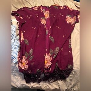 Charlotte Russe Burgundy Floral Kimono Tunic